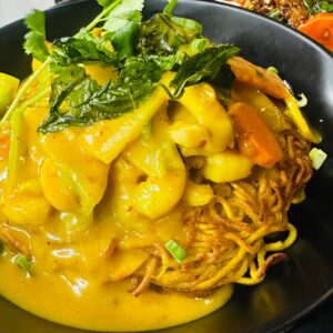 Burmese Pan Fried Noodles with Delicate Seafood Curry Sauce