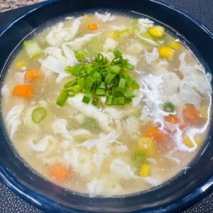 Vietnamese Corn & Asparagus Egg Drop Soup with Garlic Infused Oil
