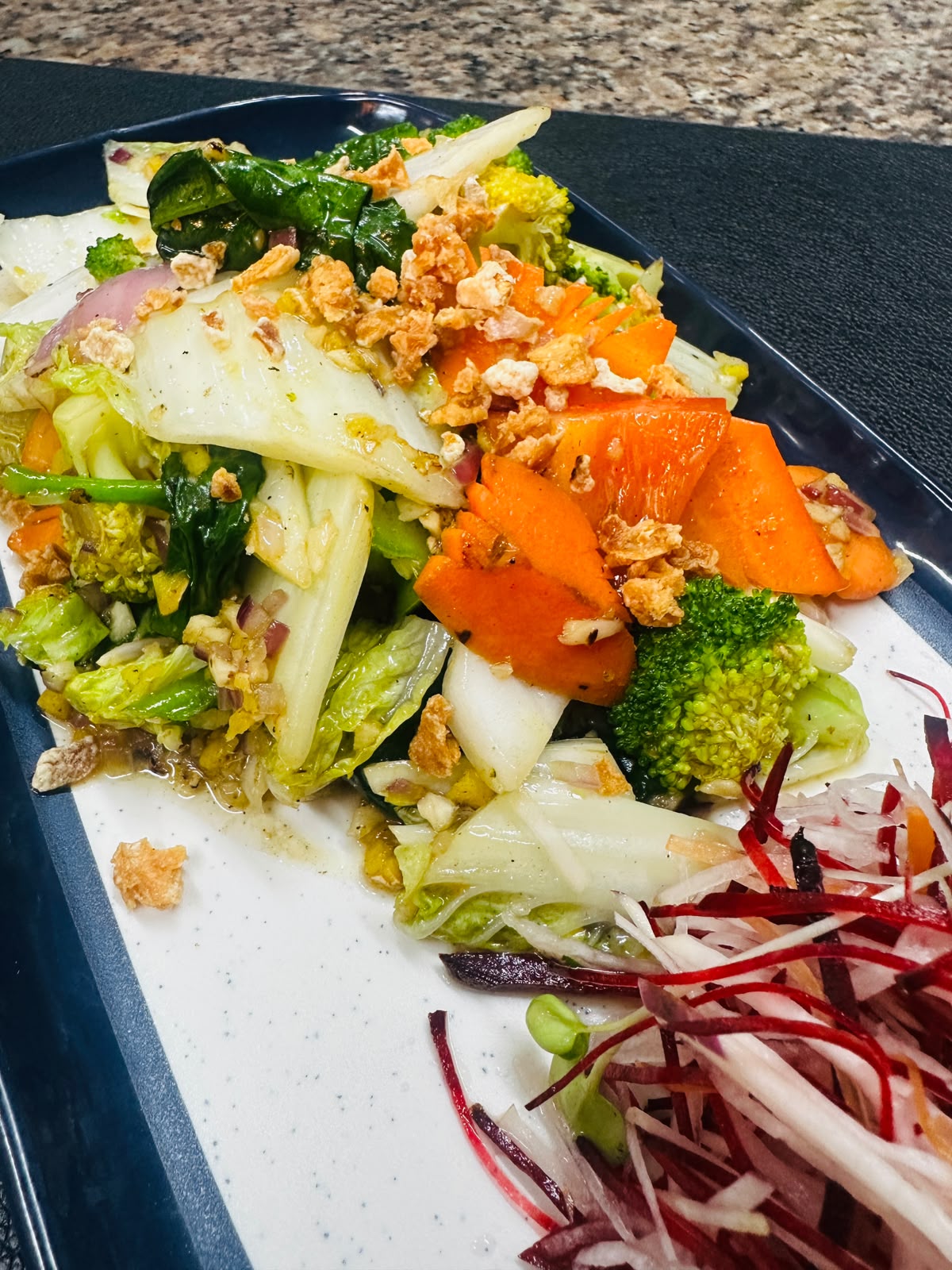 Stir Fried Exotic Napa Cabbage, Mushroom, Broccoli & Bamboo with Chili, Garlic and Lemon Grass