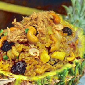 Khaw Pad Sapparod - Thai pineapple fried rice with Chicken, Cashew Nuts and Mint Leaf