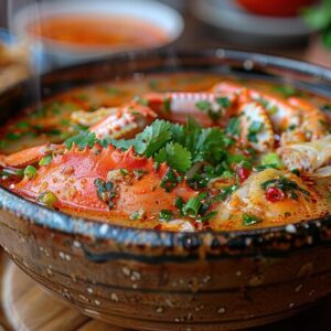 Lao Seafood Soup with Fresh Coriander, Lemongrass and Lime