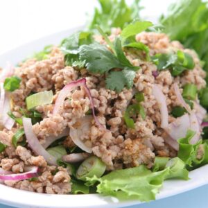 Larb Gai Spicy Chicken Salad with Chili Lime and Toasted Rice