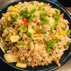 Mixed Meat Fried Rice with Bell Pepper and Cabbage
