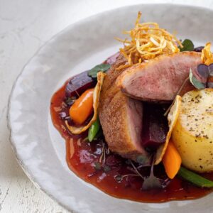 Seared Duck Breast with Spiced Fragrant Soy and Baby Red Potatoes