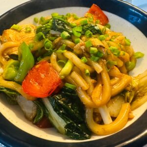 Udon Noodles with Chicken and Fresh Asian Greens