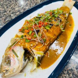 Steamed Whole Red Snapper with Coconut Sauce